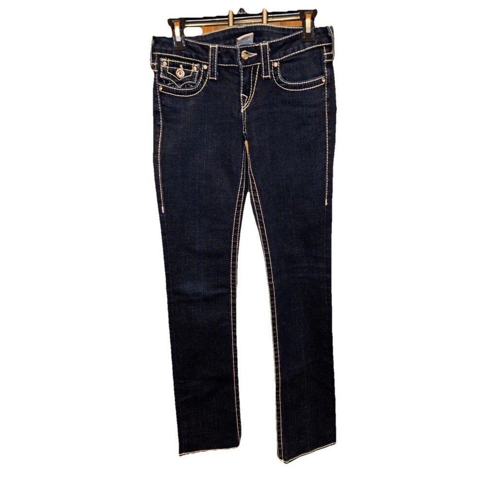 True Religion Women Disco Billy Big T Low Rise Jeans Size 26 USA Blue Denim Zip